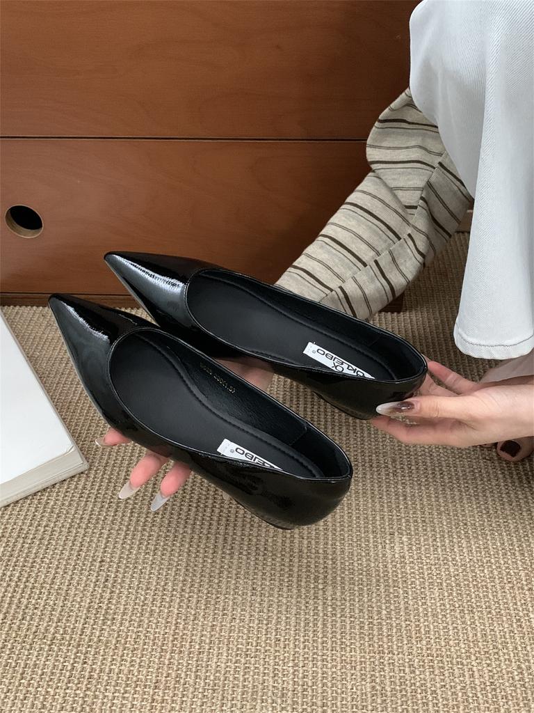 Shallow mouth height increase 3cm sexy pure desire single shoes slightly exposed toe seam pointed flat shoes versatile commuter women's single shoes