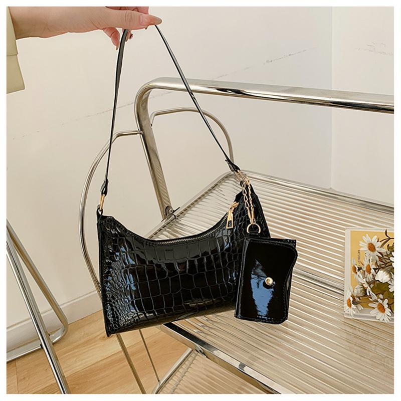 

Модная сумка через плечо с узором аллигатора и кошельком для женщин, новые тенденции, сумки подмышками, однотонная кожаная сумка на цепочке чёрный