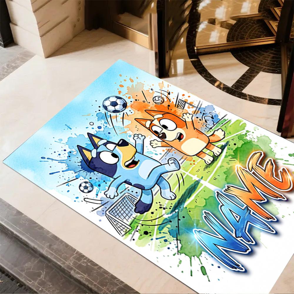 Bluey's Soccer Fun Customizable Name Area Rug Perfect for Dormitory Decorate room Entryway Playrooms Anti-slip Rug Office home decor Gift for Festival