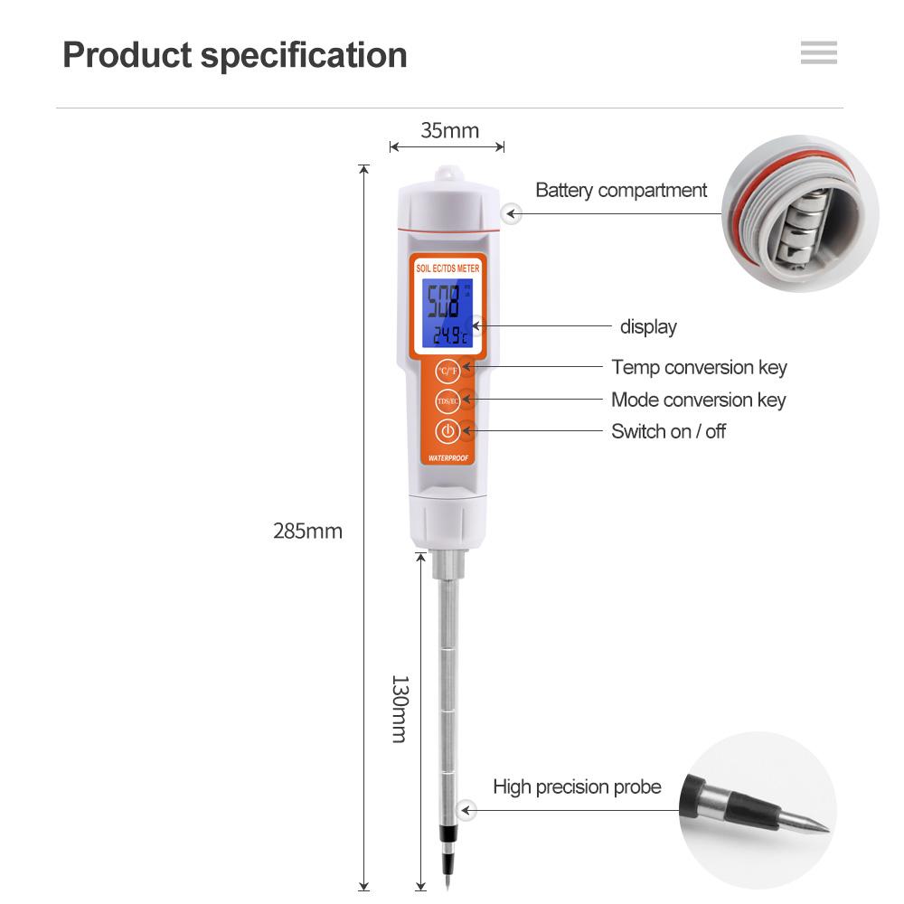 3 In 1 Digital Soil Meter SOIL-661 EC TDS Temperature Soil Tester Plant Crop Soil Quality Detector for Agriculture Garden Farm