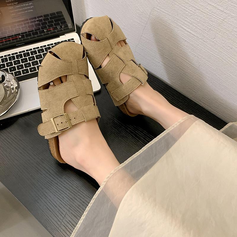 Thick-bottomed woven bag head half slippers women's summer wear new with skirt beach retro cool slippers