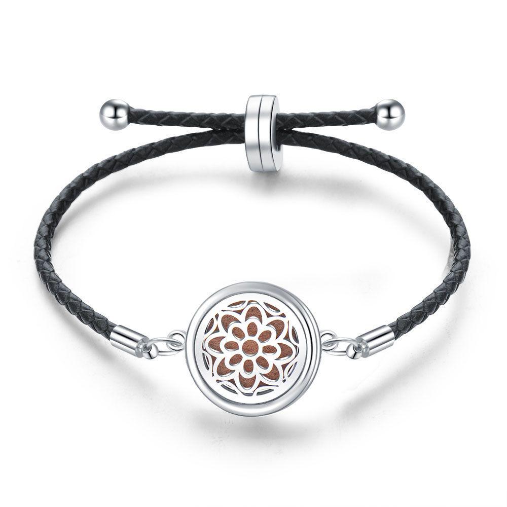 Women's Adjustable Braided Leather Aroma Diffuser Tree of Life Bracelet