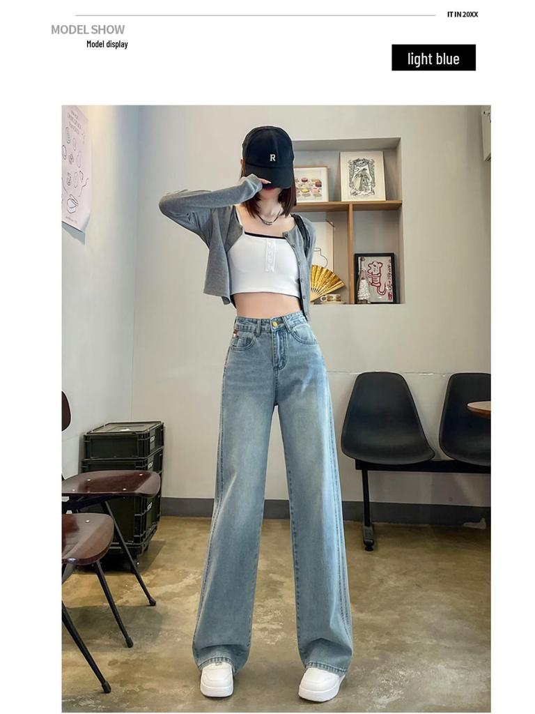 Světle modré džíny s vysokým pasem a širokými nohavicemi - Dámský design s rovnou nohavicí po zem 2025