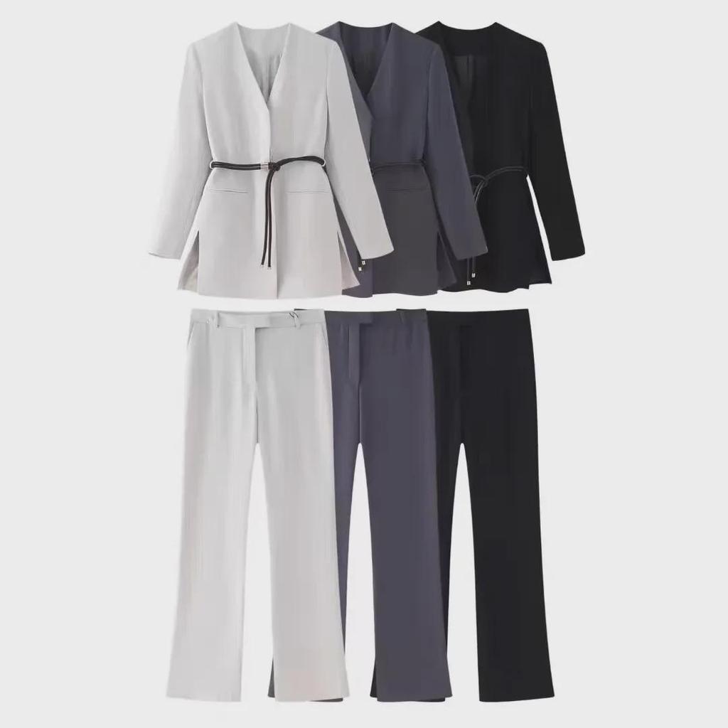 ZA Women's Cross-Border Commuter Suit: Belted Jacket + Straight Pants Set (8941178 8959178)
