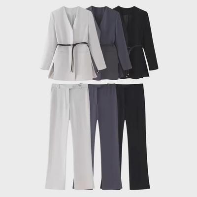 ZA Women's Cross-Border Commuter Suit: Belted Jacket + Straight Pants Set (8941178 8959178)