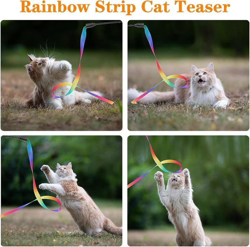 Interactive Coloured Ribbon Cat Toys Teasing Catd Stick Satin Ribbon Cat Stick Toys Kitten Playing Teaser Wand Toy Pet Supplies