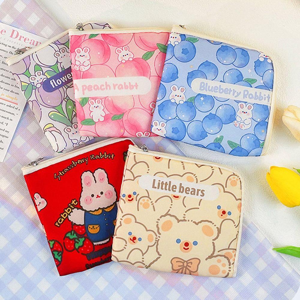 Multicolor Sanitary Napkin Storage Bag Oxford Cartoon Animal Coin Purse Large Capacity Travel Supplies Card Organizer Bag
