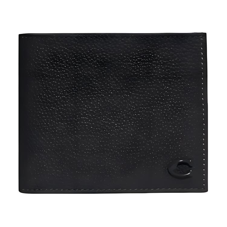 

New COACH Billfold Wallet Polished Pebble Texture Cow Leather Wallet Mini Men s Black CC136-BLK 10.4*2.0*9.4CM