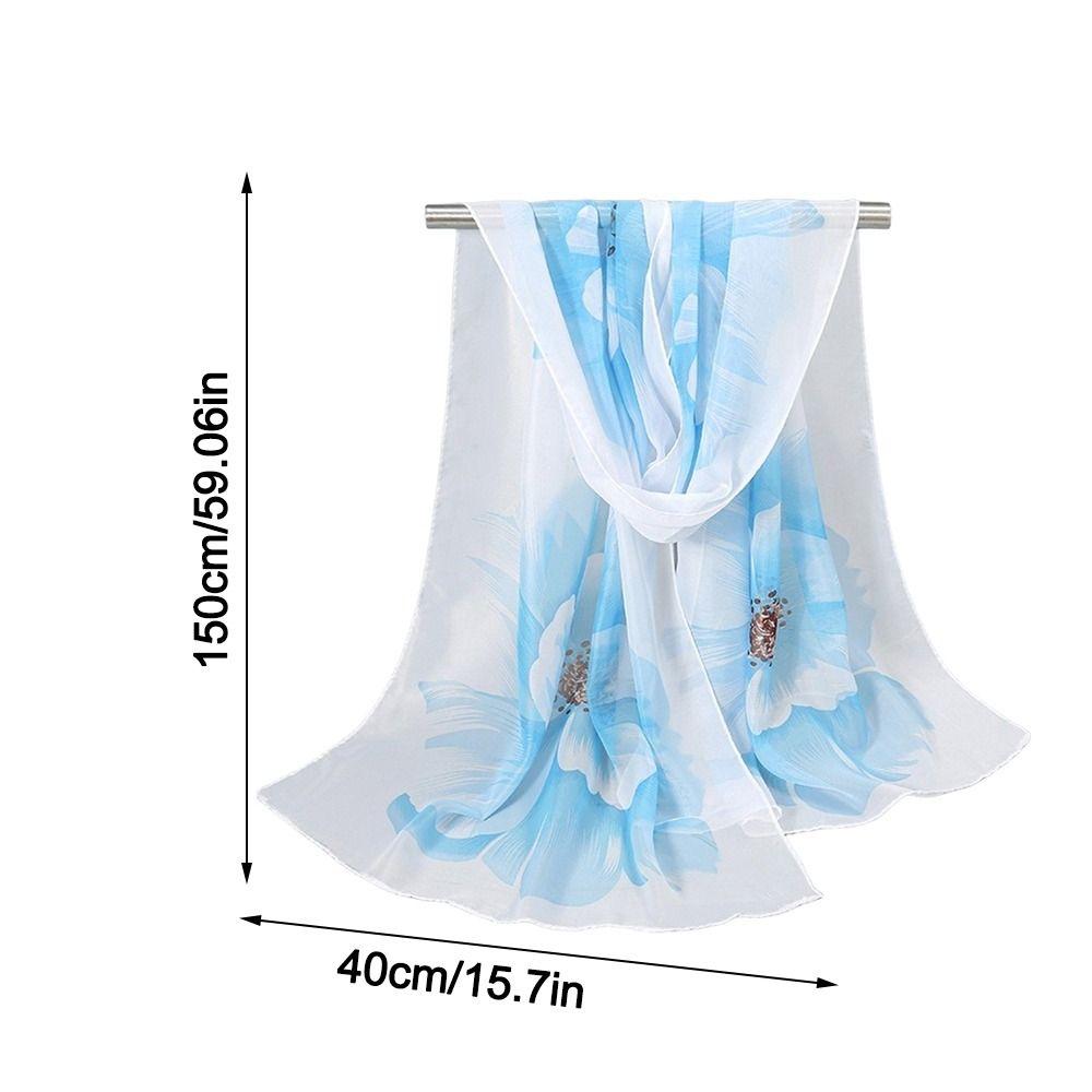 Floral Print Sunscreen Shawl Long Shawl Silk Elegant Chiffon Scarf  Women's Fashion