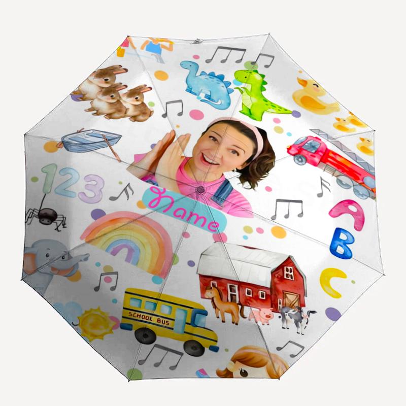 Custom Name Ms. Rachel Theme Automatic Umbrella, Lightweight & Portable, 8 Rib, Perfect for Outdoor Travel, Birthdays, Christmas, Gifts.
