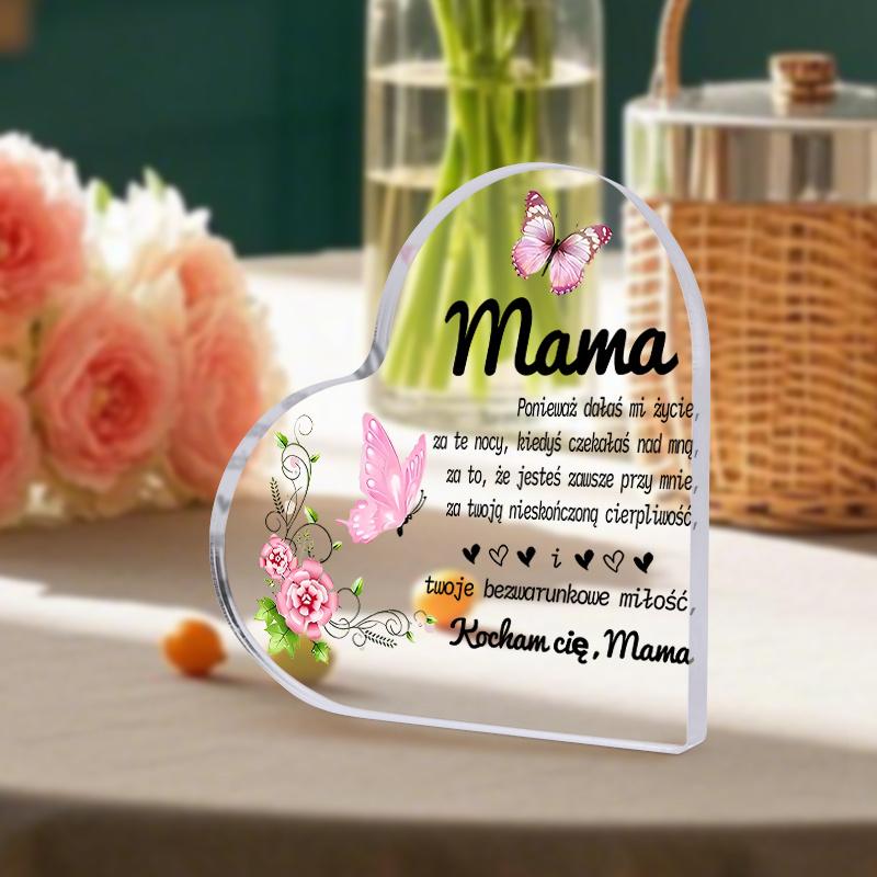 2D Flach, Herzförmiges Acryl Muttertagsgeschenk Schreibtischdekor Plakette, Florales & Schmetterlingsdesign, Heimdekor Plakette Hängende Wandkunst Dekoration Garten