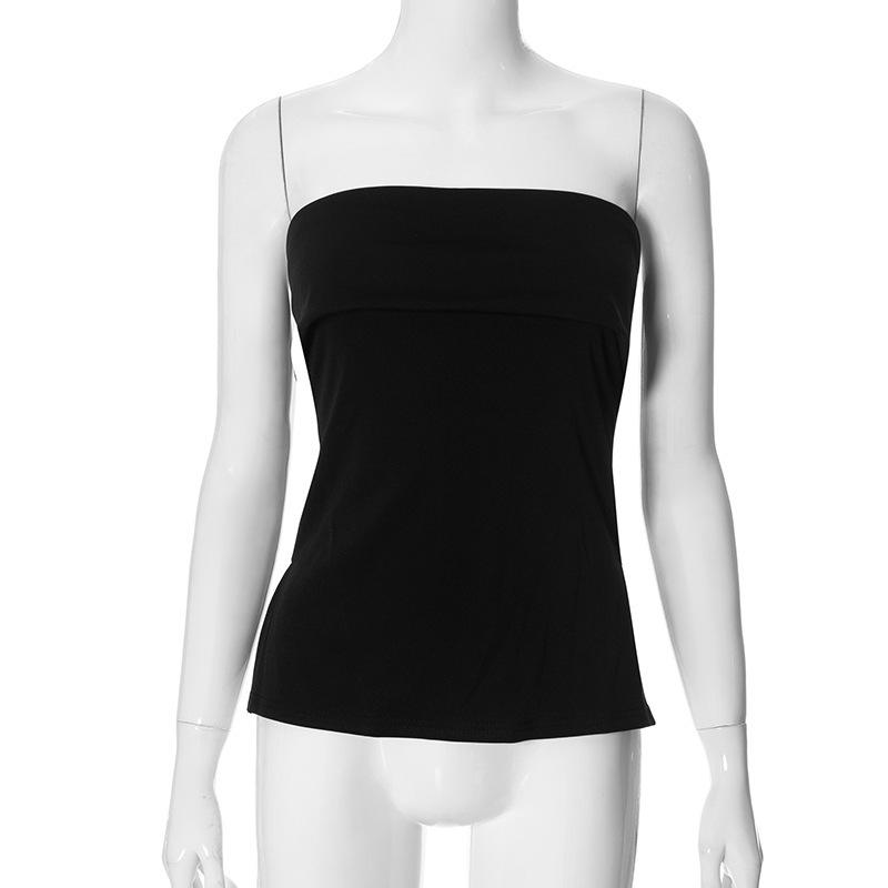 

European & American Women s Summer Sleeveless Backless Wide Lapel Slit Bandeau Top Large