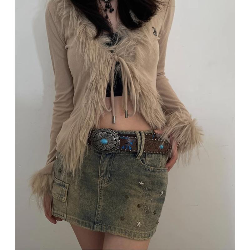 Vintage Bohemia Belt for Women Turquoise Embossed Buckle Decorative Belt Cowboy Belt for Female Cowgirl Jeans Waist Belt