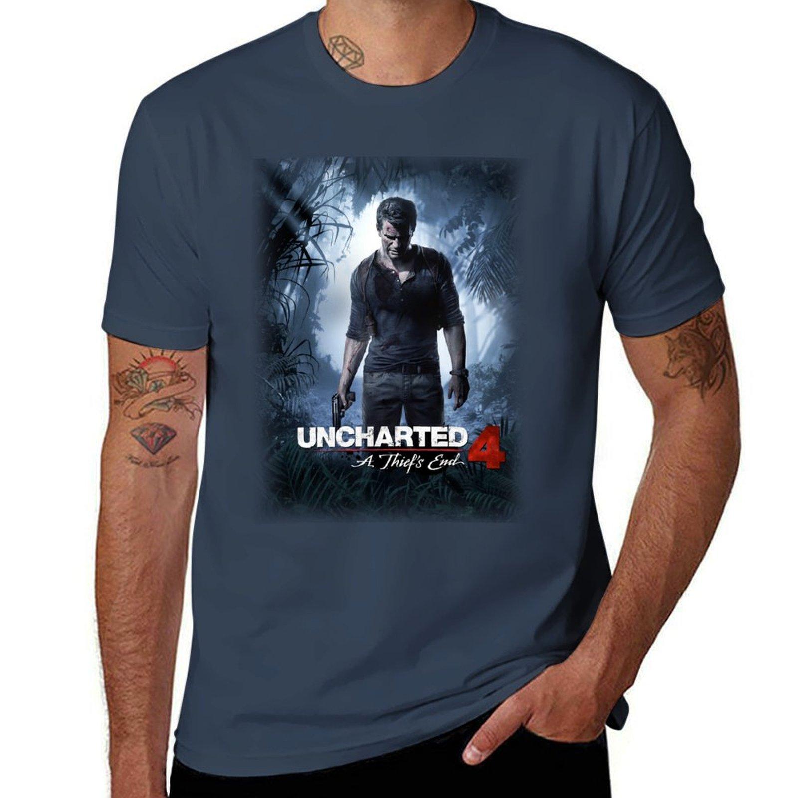 Футболка Uncharted 4 Футболка черная хлопковая футболка однотонная для мужчины упаковка хлопковая футболка 100% мужская футболка дизайнерская S