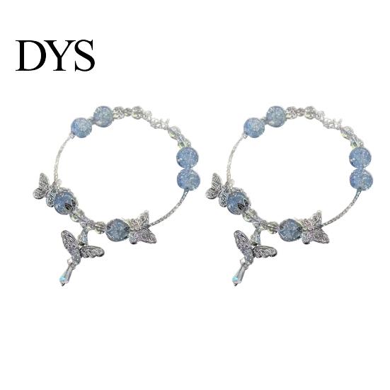 Ice Crack Texture Bracelet 1/2Pcs Women Burst Fairy-Like Feeling Stacked Chinese Aesthetics with Butterfly Pendant Hollow