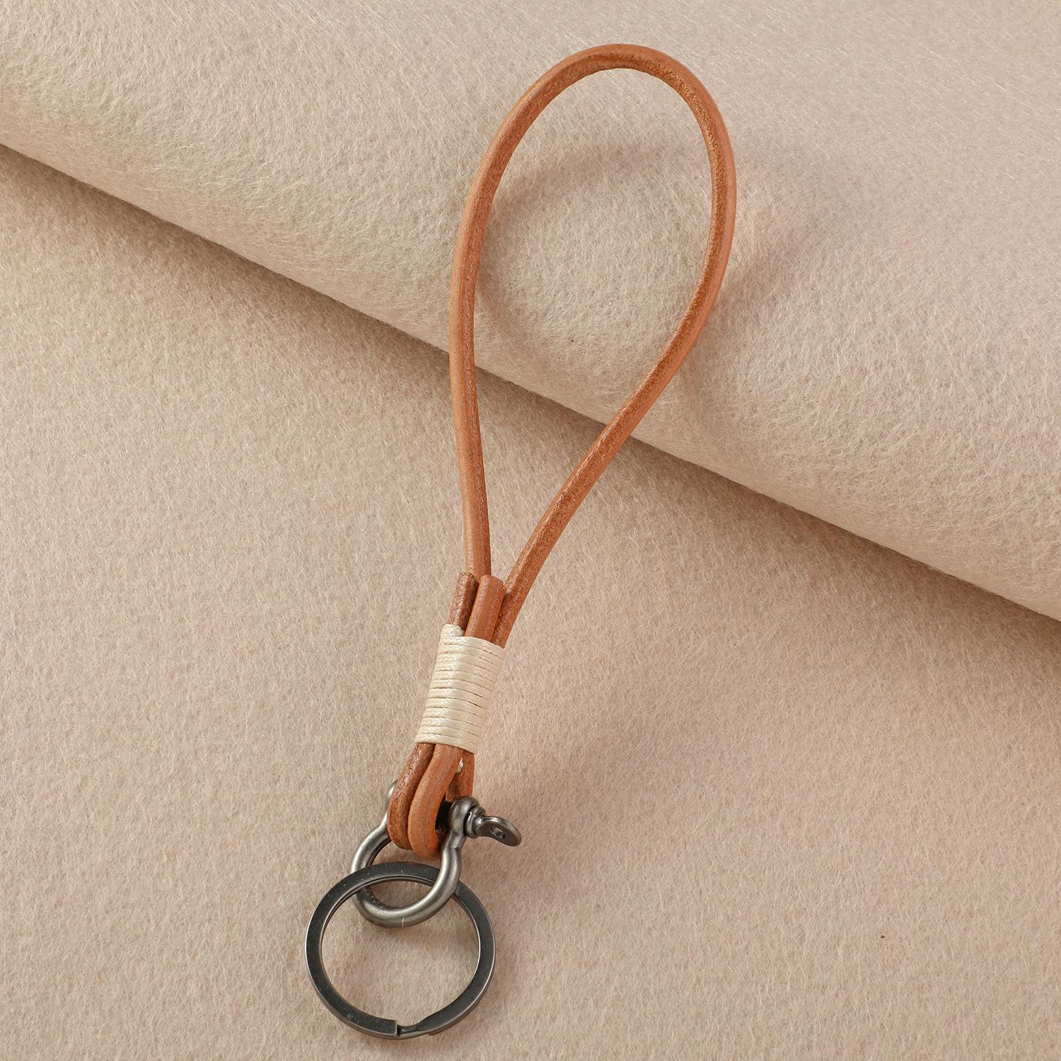 Handmade Leather Keychain with Brass Horseshoe Buckle - Unique for Men & Women