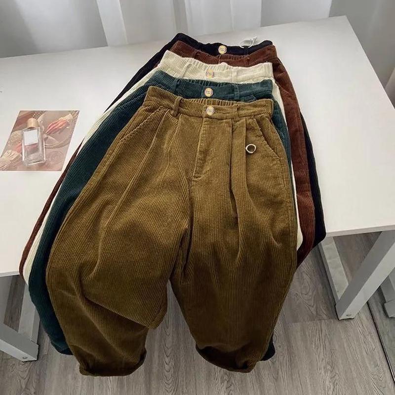 Pantaloni in velluto a coste a vita alta retrò da donna, primavera autunno, pantaloni casual dritti lunghi, alla moda coreana, larghi, tutti abbinati, pantaloni neri, taglie forti