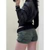 H's European and American Women's Clothing Cool Motorcycle Stand Collar Zipper Black Leather Coat Jacket Women's Dark Handsome Windproof Short Coat