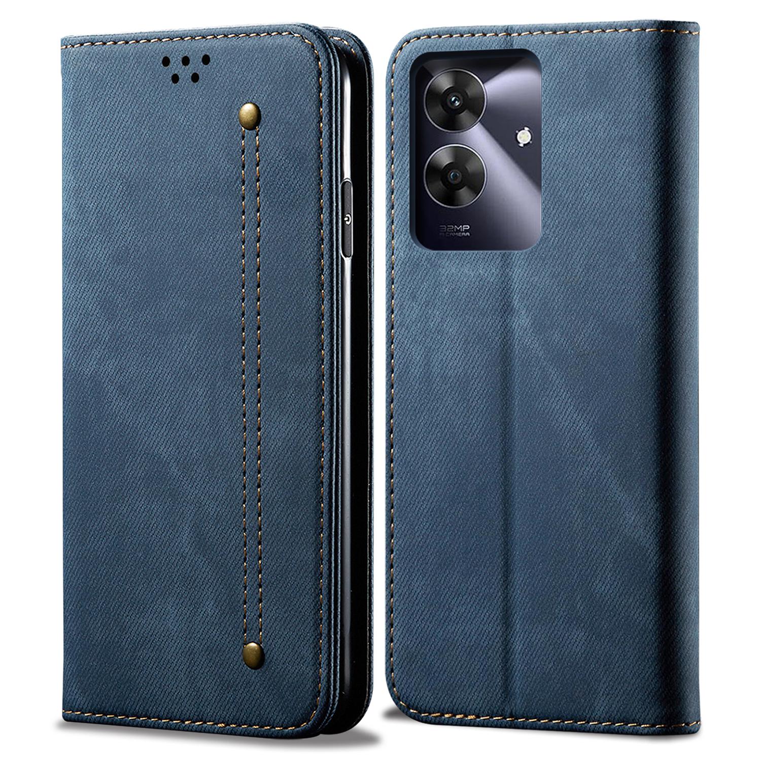 

Для Realme Note 60/Narzo N63 4G/C61 (Індія) 4G/Note 60x 4G/C63 4G/C61 4G Чохол Текстура джинсової тканини Шкіряна підставка Чохол для телефону Blue