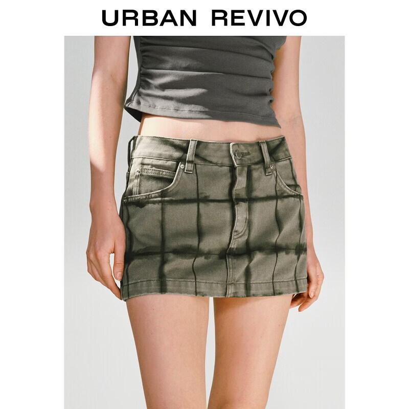 UR2026 Women's Plaid Denim Mini Skirt