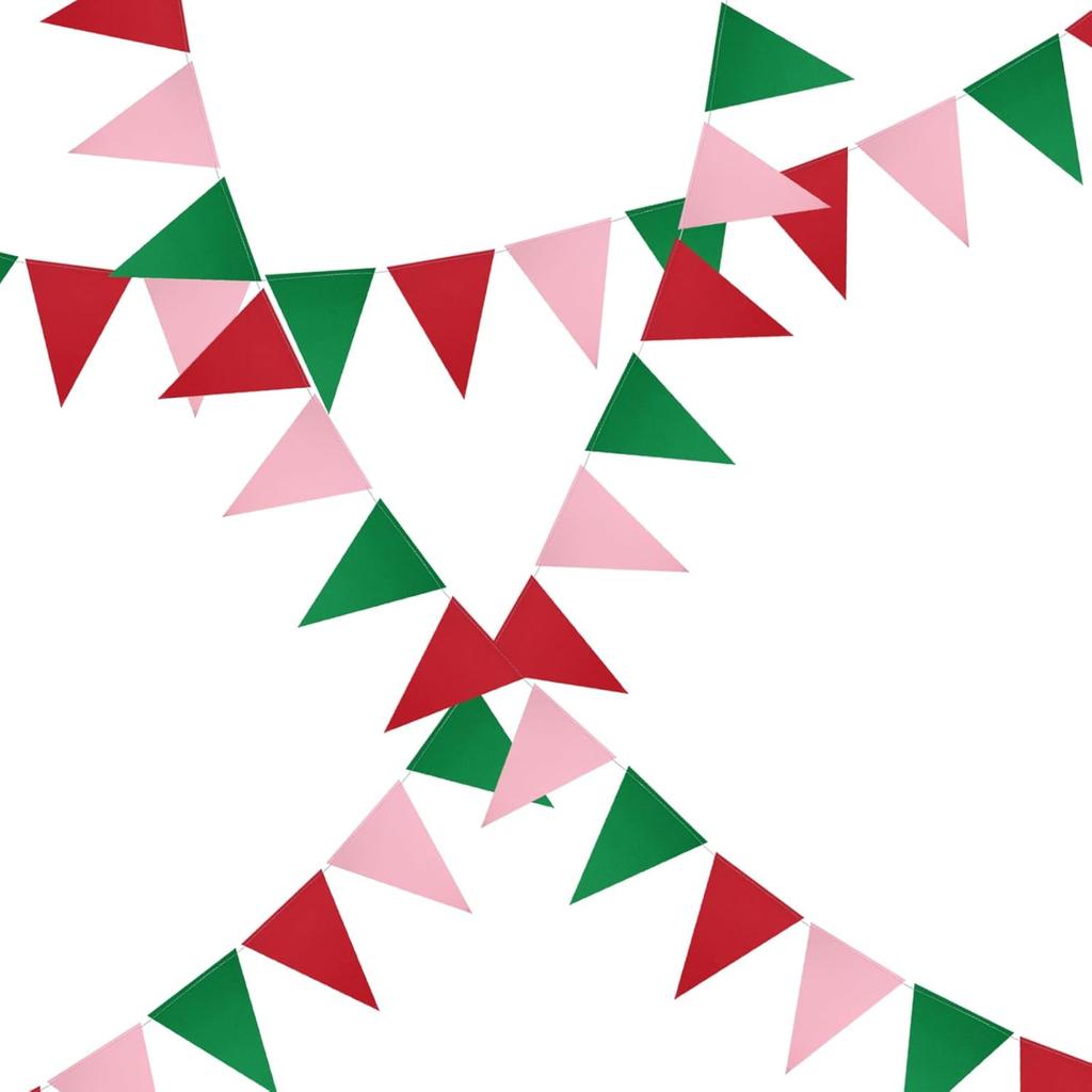 Meetppy 3 Pack Strawberry Party Decorations Red Pink Green Double Sided Paper Glitter Pennant Banner Paper Triangle Flags Bunting Hanging Decoration