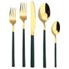 5Pcs Dinnerware Set Stainless Steel Tableware Set Knife Fork Spoon Dinner Set Black Gold Cutlery Set Kitchen Service for 6