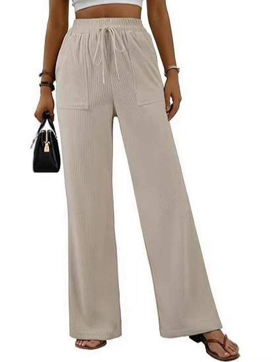 2026 High Waist Lace-Up Corduroy Barrel Pants with Pockets - Wide Leg, Casual, Elastic Long Pants