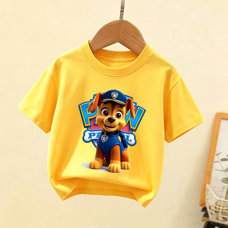 Paw Patrols Children T Shirt Chase Marshall Rubble Dog Print Tee Boy Girl Short Sleeve Tops Cute Cartoon Kids Summer Clothes