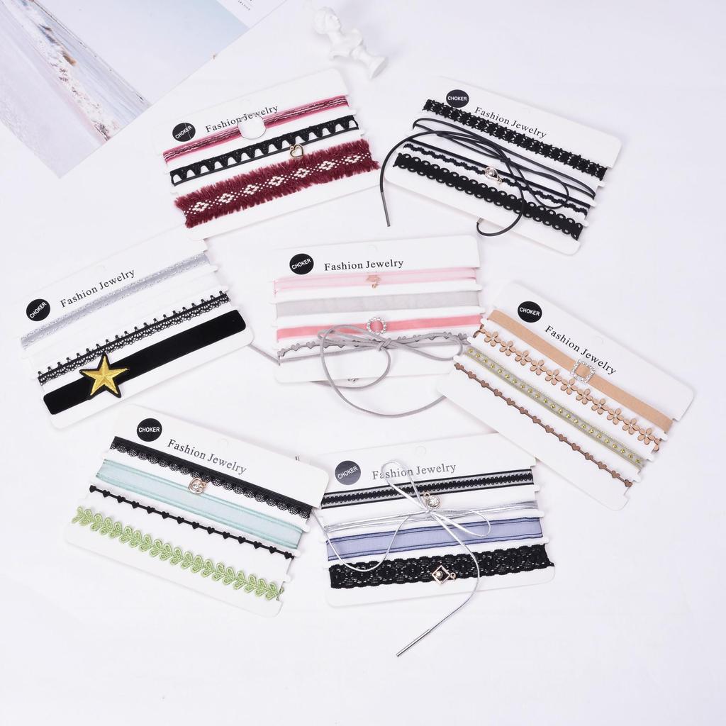 Europäischer & Amerikanischer Stil Sexy Spitze Choker & Schlüsselbeinkette Halskette Set (4-teilig)