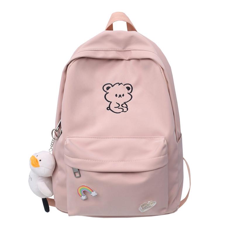 Japanese Ulzzang Style Cute Cartoon Bear Embroidery Soft Girl Backpack