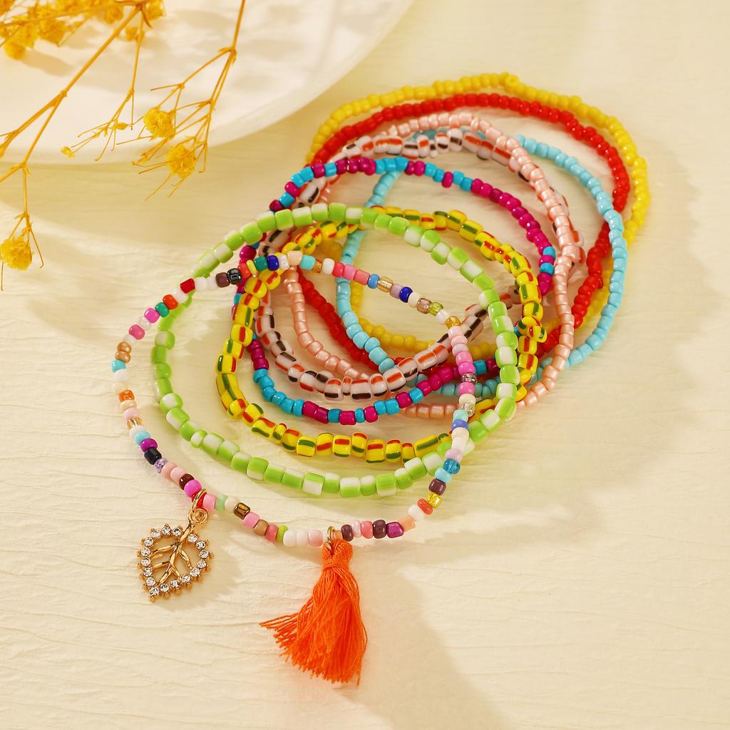 Bohemian Beach Anklet Set, Multi-Layer Beaded & Shell Charm Ankle Bracelets with Starfish, Turtle, Tassel Details