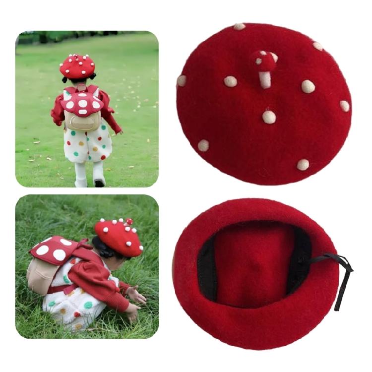 Fashion Mushroom Hat Sweet Beret Hat Winter Autumn Hat New Year THeme Headdress