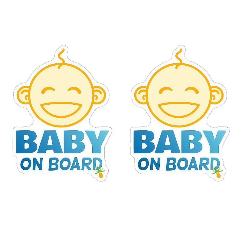 Baby On Board Car Sticker - Smiling Infant Face Design, Blue & Yellow Text, Waterproof Decal for Car Window Safety Reminder