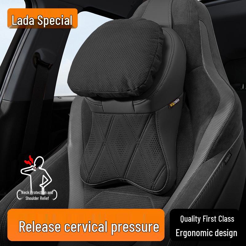 Lada Car Headrest Neck Protection Pillow - High-Grade, Breathable, All-Season, Perforated Design
