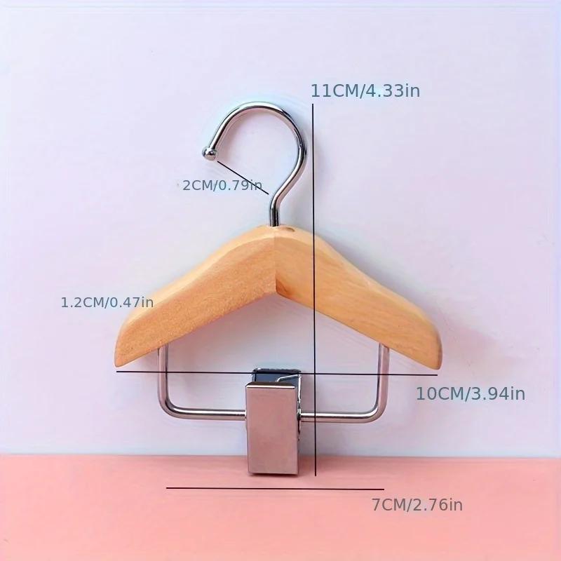 Mini Wooden Hangers with Stainless Steel Clips - Space-Saving Organizer for Pet Clothing & Accessories,Ideal For Small Items