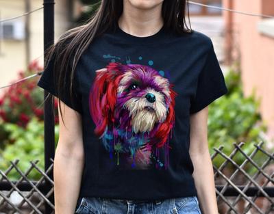 Watercolor Shih Tzu Dog Unisex Shirt S-2XL Black Navy Dark Heather