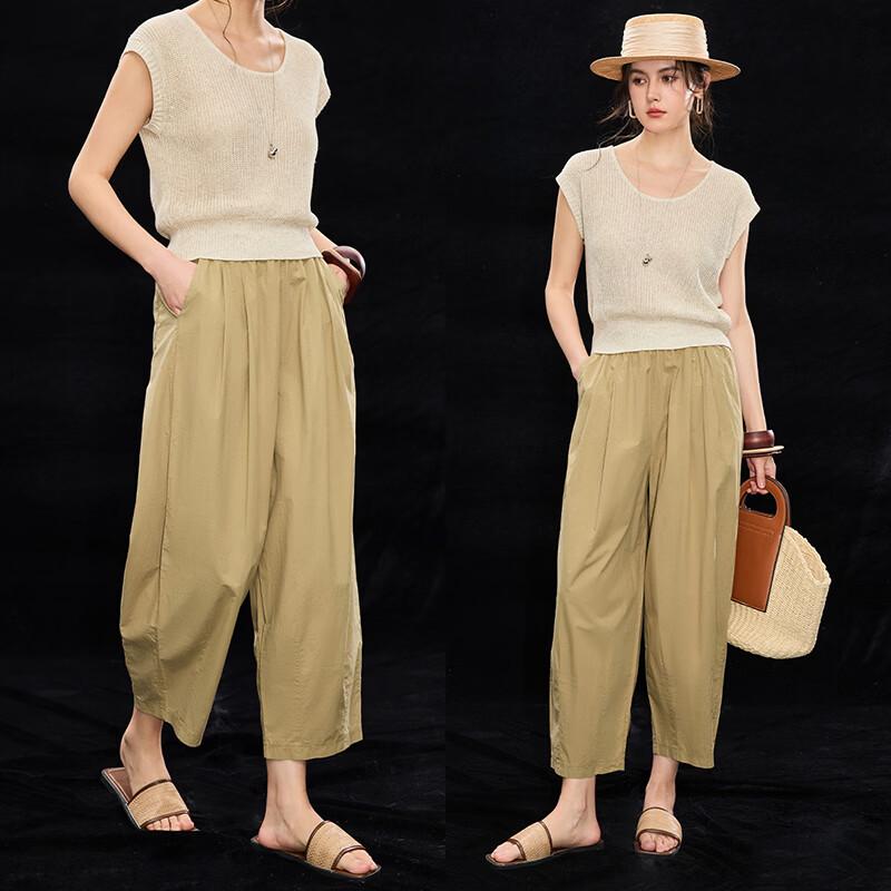 Wudao Women s 100% Cotton Loose Cropped Balloon Pants S темные хаки