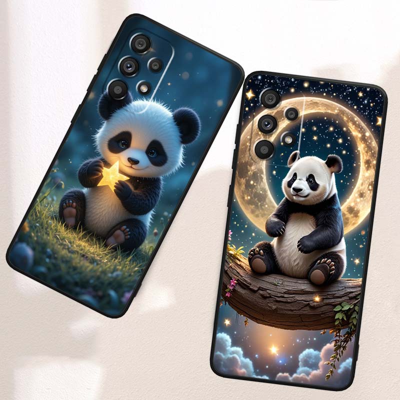 Cartoon Anime Panda Cute For Samsung A41 A35 A34 A33 A32 A25 A24 A23 A21s A06 A05 A04 A03 Note 10 20 Ultra 5G Black Phone Case