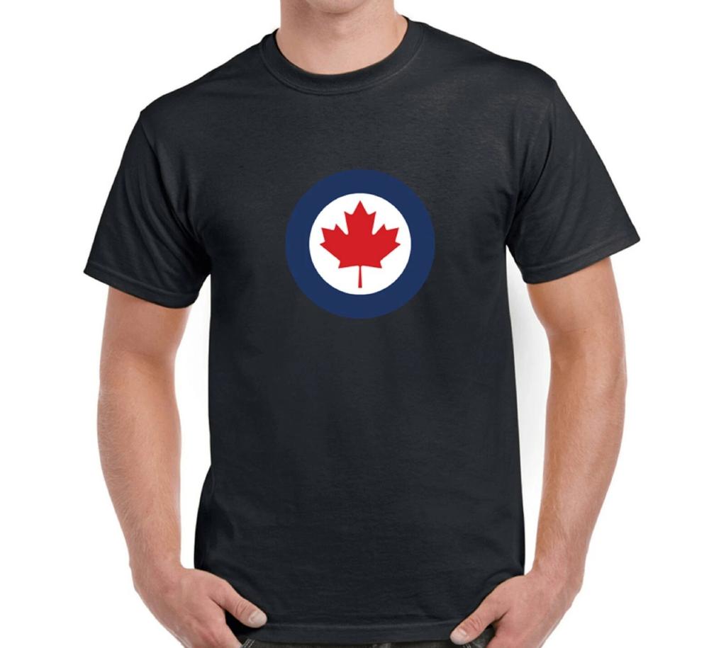 Royal Canadian Air Force Roundel Maple Leaf Military Seal Black Cotton T-Shirt