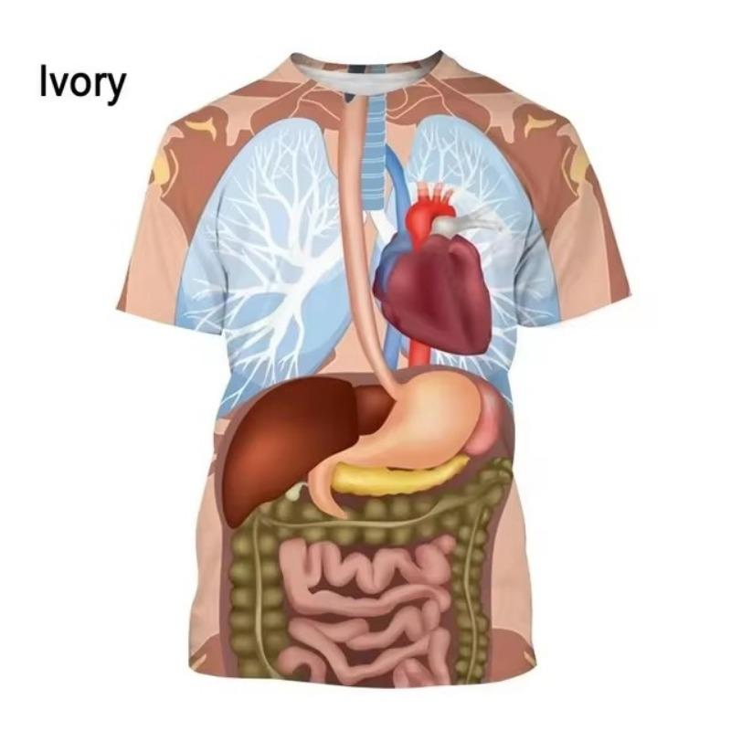 Móda Nový Potisk Lidské Orgány a Kosti Pánské Tričko Ležérní Krátký rukáv Kulatý výstřih Harajuku Velké Pohodlné