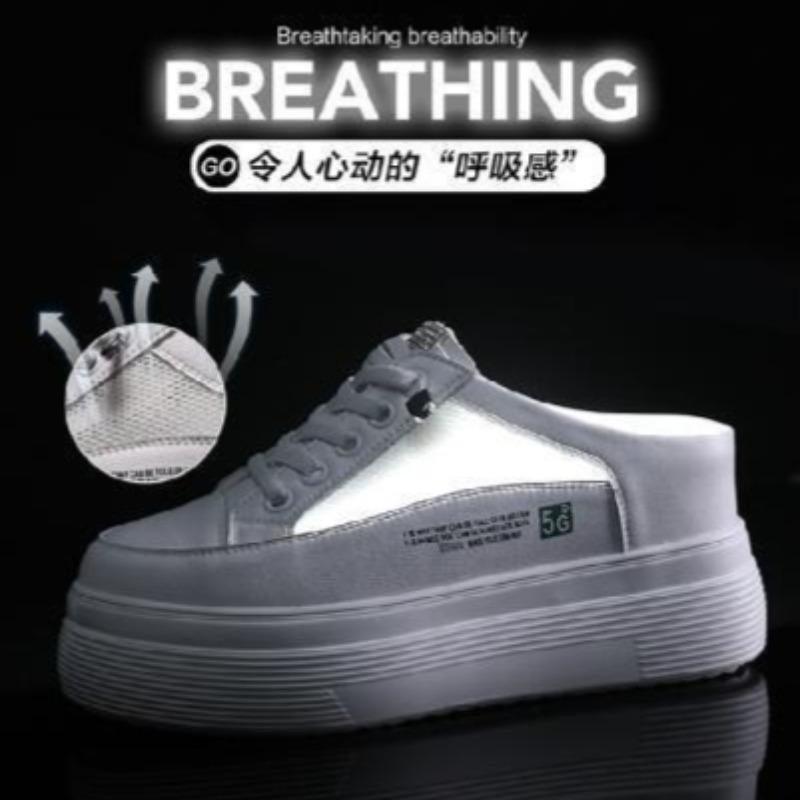 Women's Platform Shoes Fashion Baotou Half Slipper Summer Mesh Breathable Casual Mules Shoes for Women Designer Vulcanize Slides