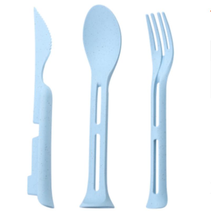 3pcs/set 3 In 1 Travel Portable Cutlery Set Japan Style Wheat Straw Knife Fork Spoon Student Dinnerware Sets Kitchen Tableware