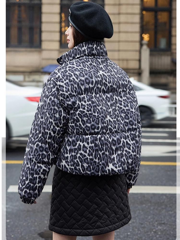 Vintage Odnímatelná Kapuce Leopardí Vzor Krátká Zimní Bunda