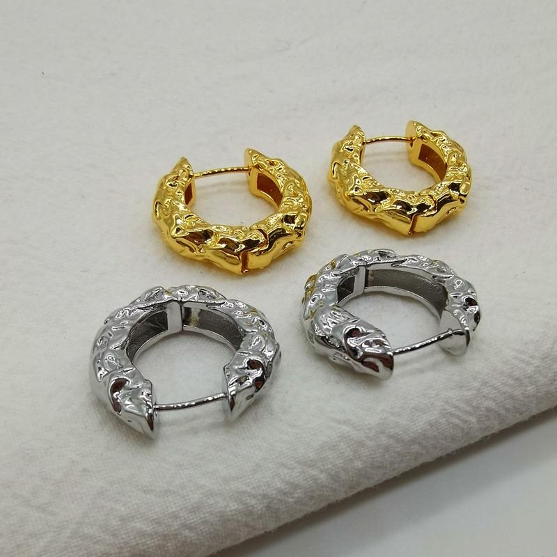 Minimalist Hammered Gold-Plated Textured Hoop Earrings for Women - European & American Retro Style