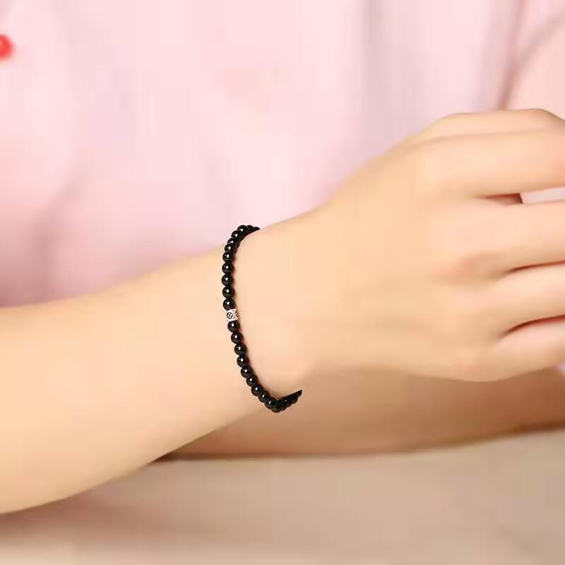 Bransoletka Srebro S925 Naturalny Obsydian Tęczowy i Kwarc Dymny dla Kobiet – Idealny Prezent dla Dziewczyny lub Pary