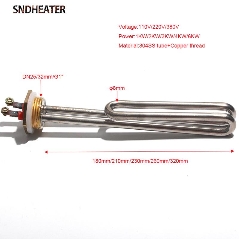 SNDHEATER Electric Water Heating Element G1" Copper Thread AC 110V 220V Bend Resistance Solar Boiler Heater 1000W 2000W 3000W