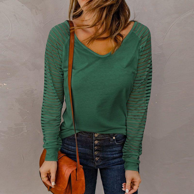 Fall and Winter New Arrival Cut Out Stripes V Neck Long Sleeves T-shirt Female 2024 Fashion Fashion Plus Size Pullover Bottoming Shirt Tops Female