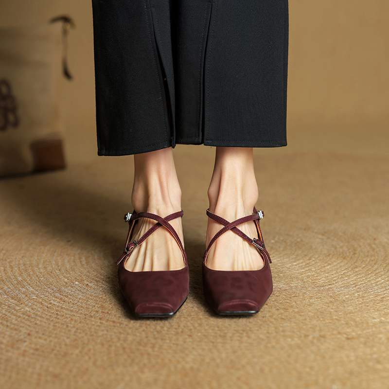 Krazing Pot Full Grain Leather Fashion Spring Autumn Med Heels Women Square Toe Buckle Straps Shoes Leopard Shallow Pumps