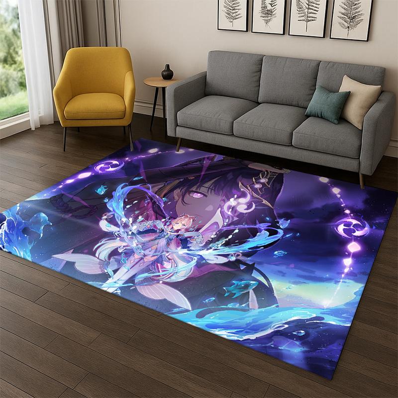 New Genshin Impact Cartoon Game Carpet Rug for Bedroom Living Room Sofa Playroom Doormat Home Decor,Kid Area Rug Non-slip Gift