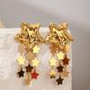 Knockout Pattern Pentagram Star Tassel Earrings Female Personality Fashion 18K Gold Stainless Steel Earrings